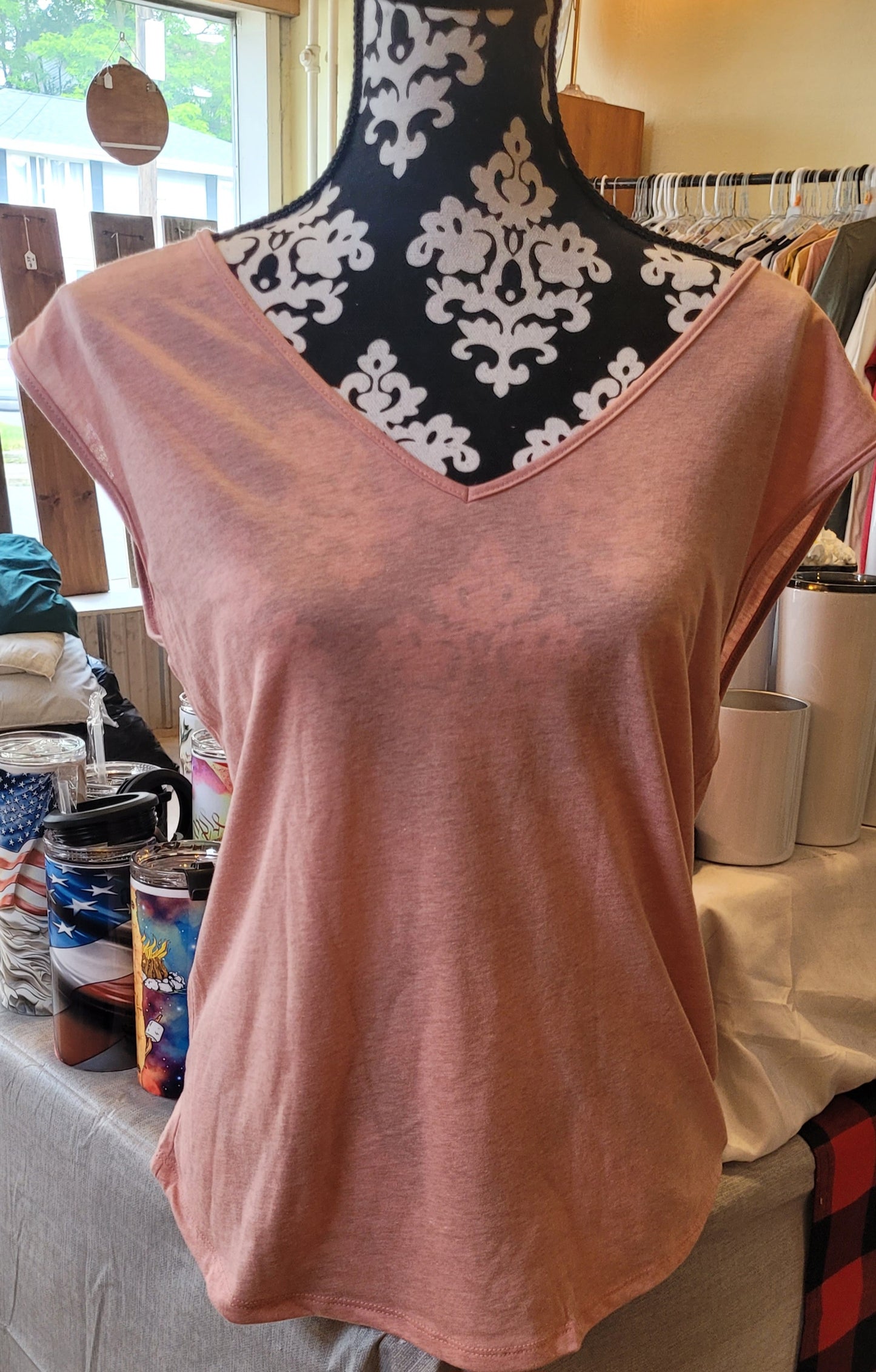 Sleeveless Deep vneck Desert Pink