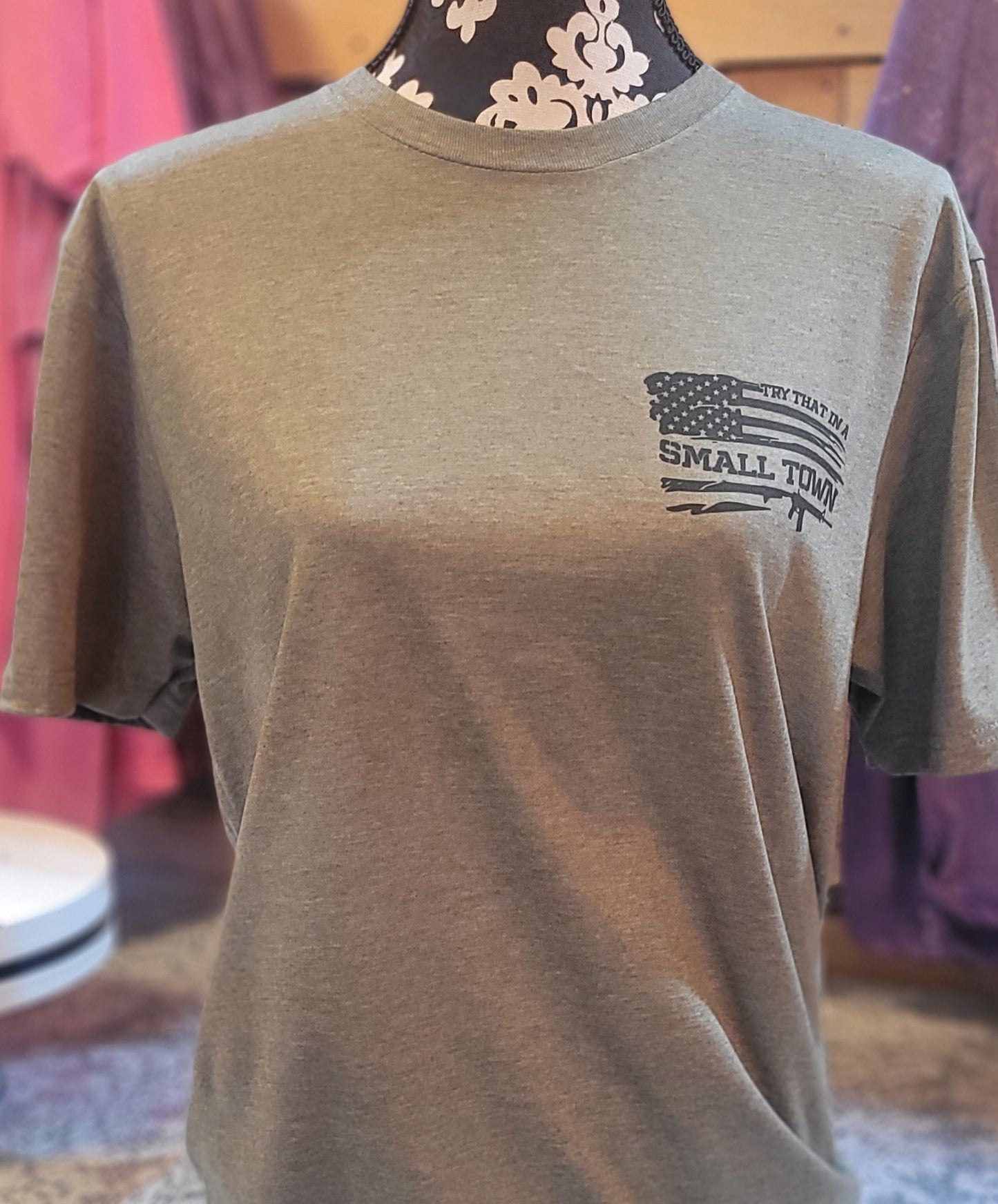 Small Town Flag Tshirt Army Green