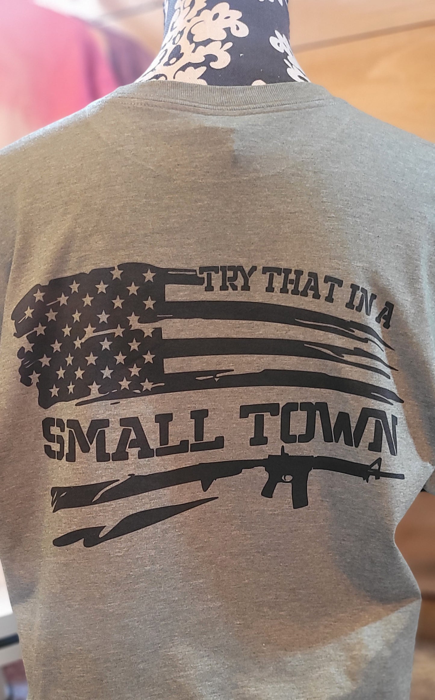 Small Town Flag Tshirt Army Green