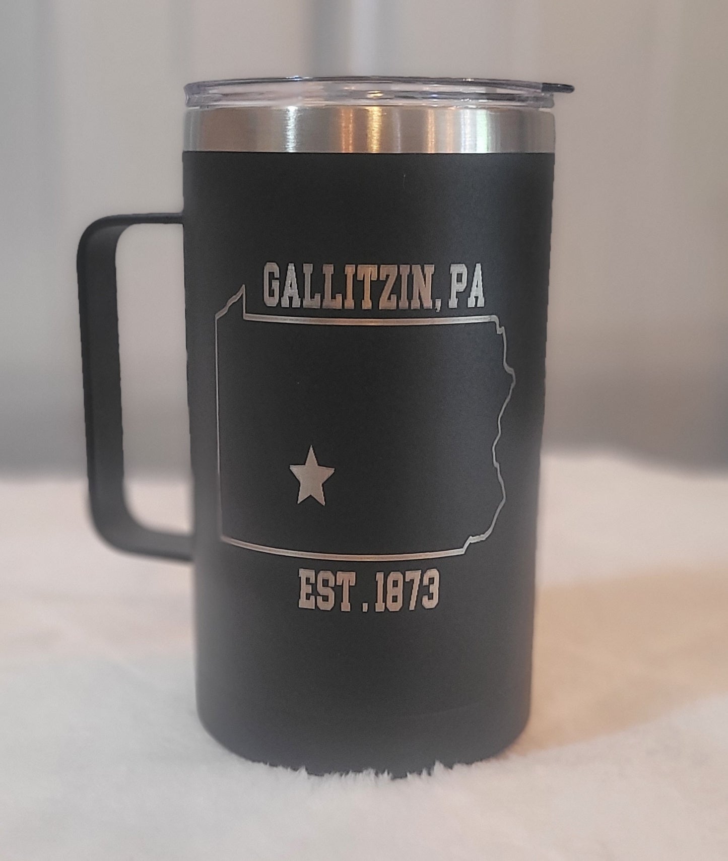 Laser engraved Black Matte 20oz Tumbler- Gallitzin Pa