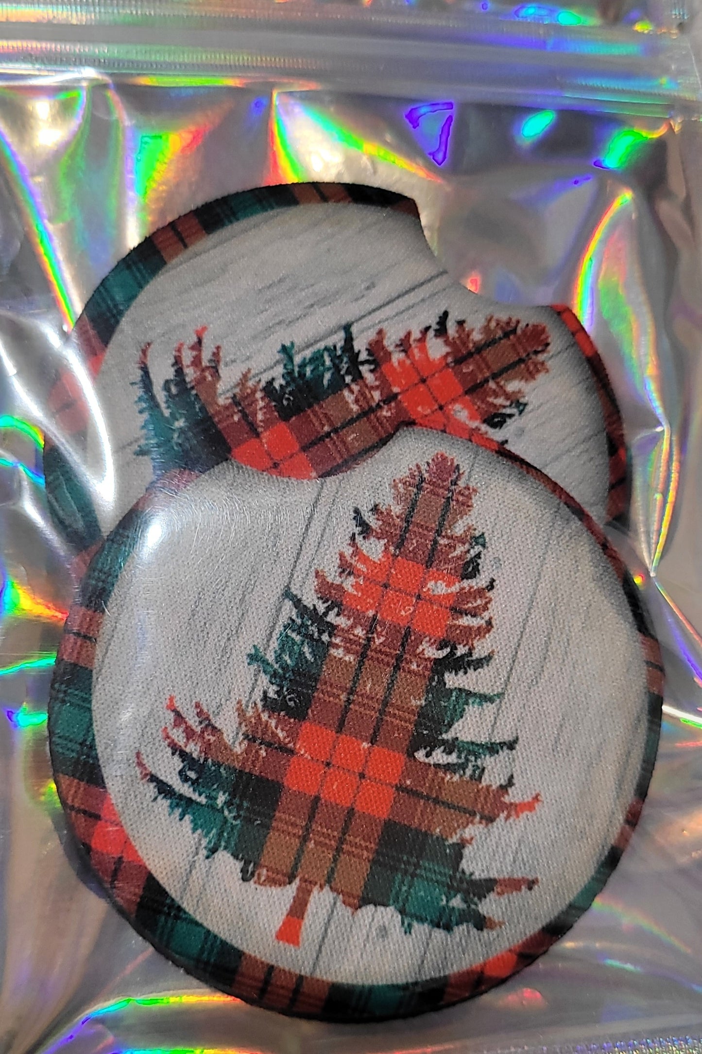 Plaid Christmas Tree Car Coasters