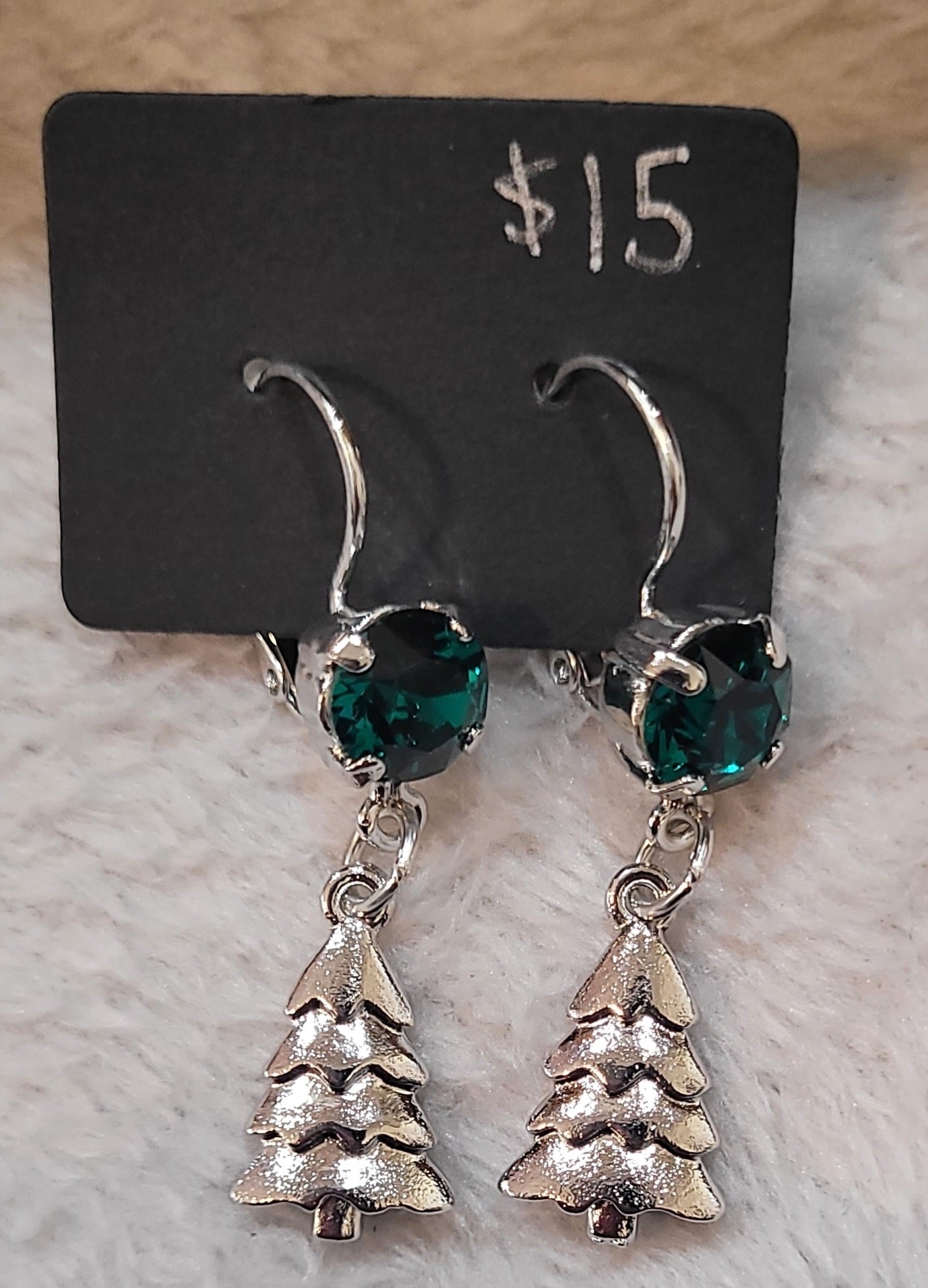 Green Crystal Christmas Tree Drop Earrings