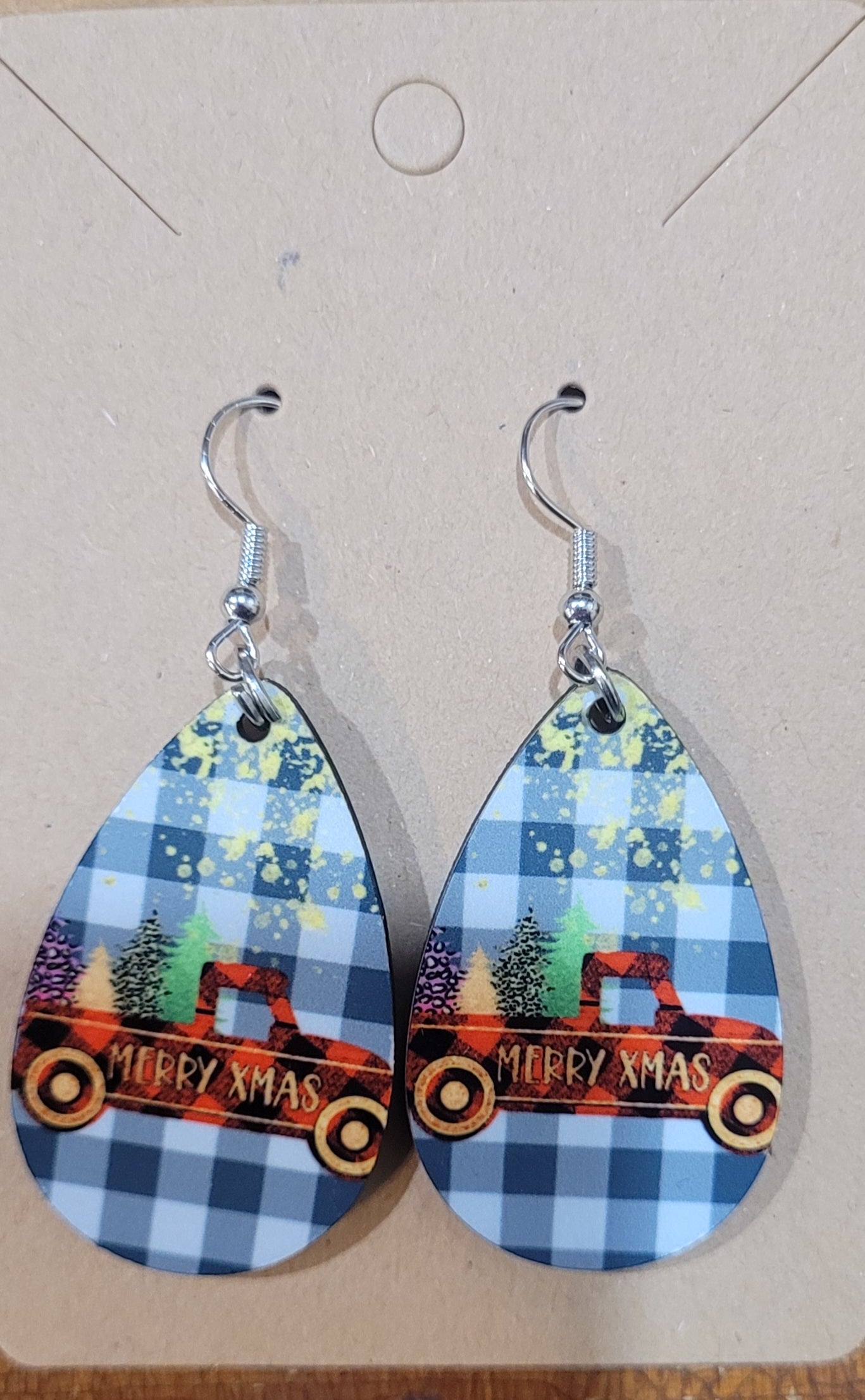 Chritmas Red Truck Teardrop Earrings