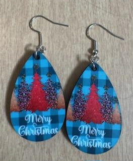 Blue Plaid Christmas Tree Teardrop Earrings