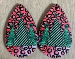Pink Leopard Trees Teardrop Earrings