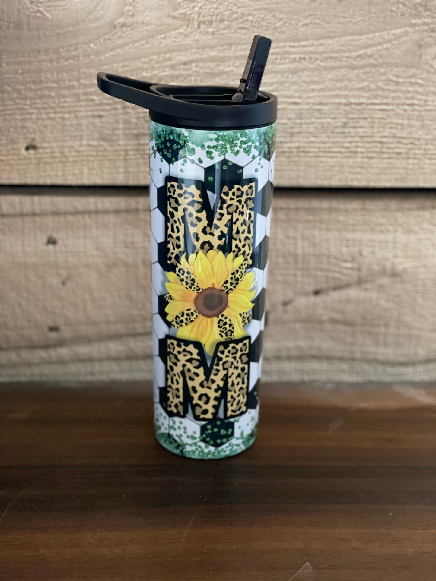Soccer Mom with Leopard 15 ounce skinny