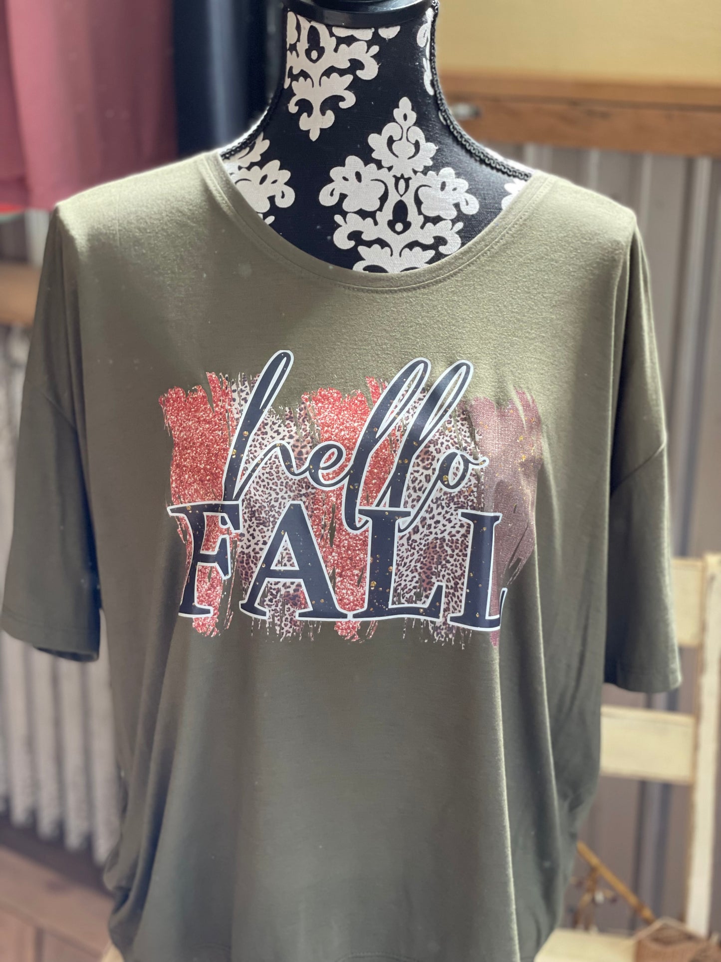 Hello Fall Army Green TSHIRT