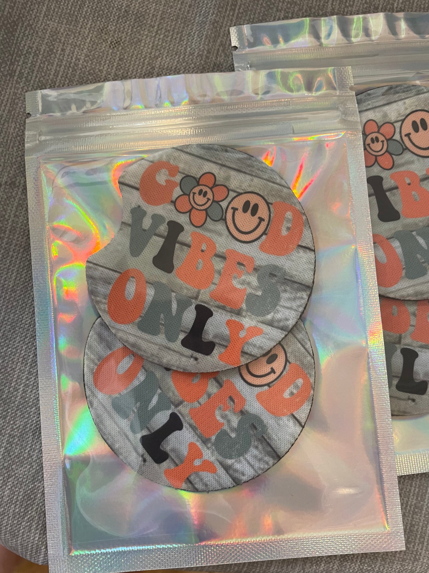 Good Vibes Only Car Coasters