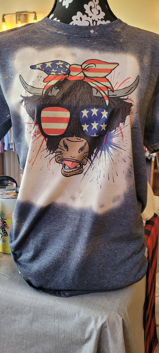 Bleached patriotic highland cow TSHIRT