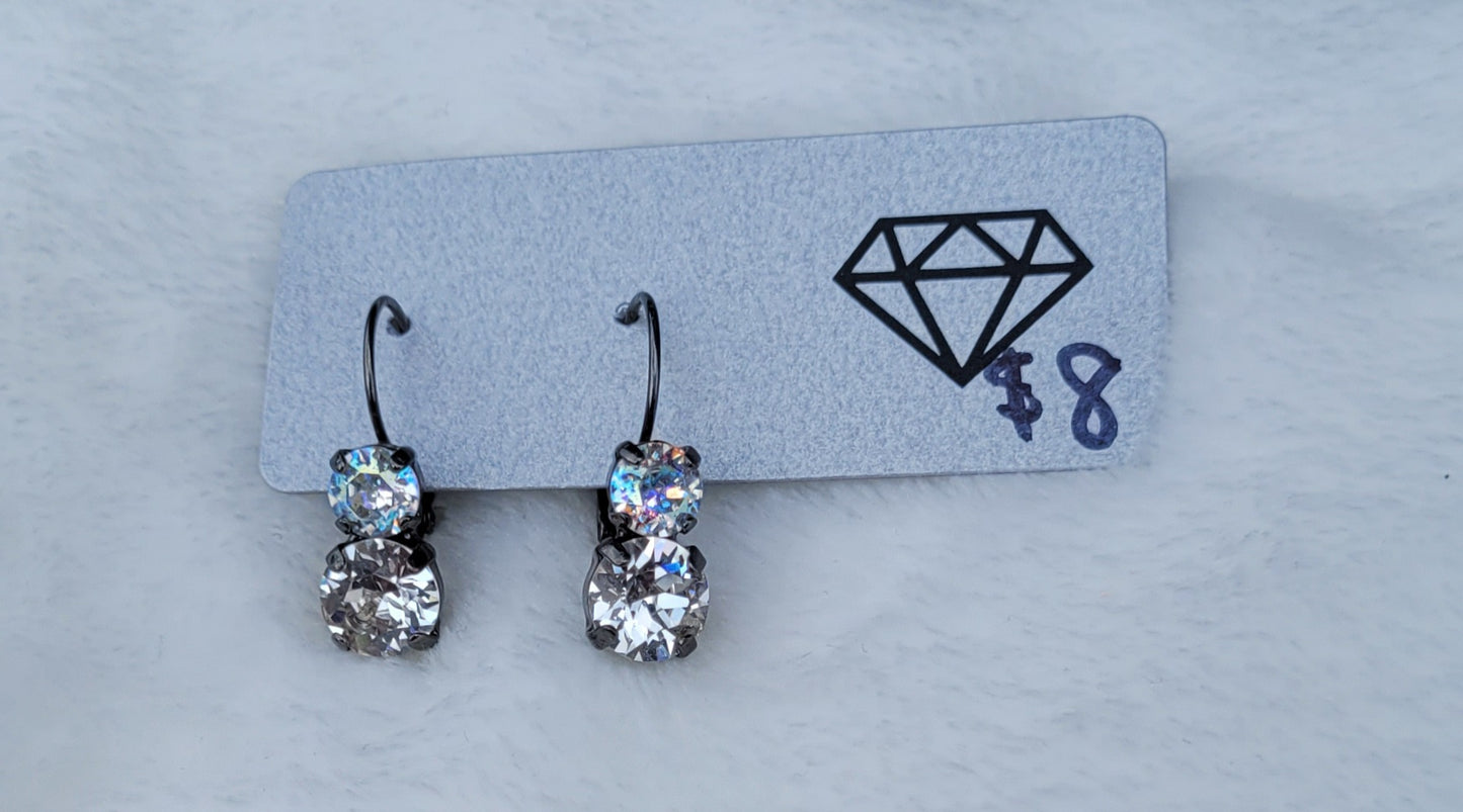 Essential Double Drop Earrings Clear Crystals