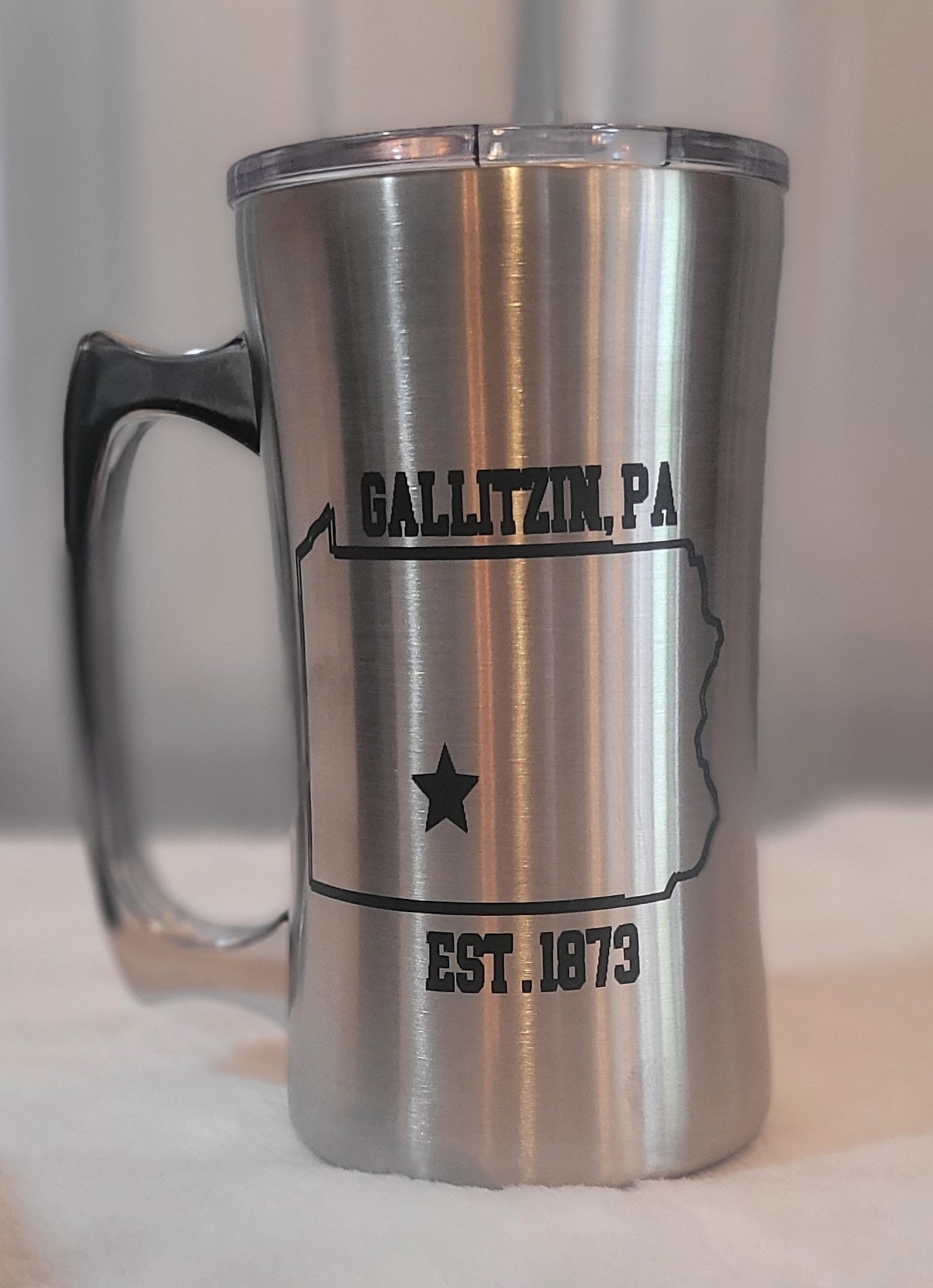 Laser engraved Stainless Steel Coffee Mug Gallitzin Pa 20oz