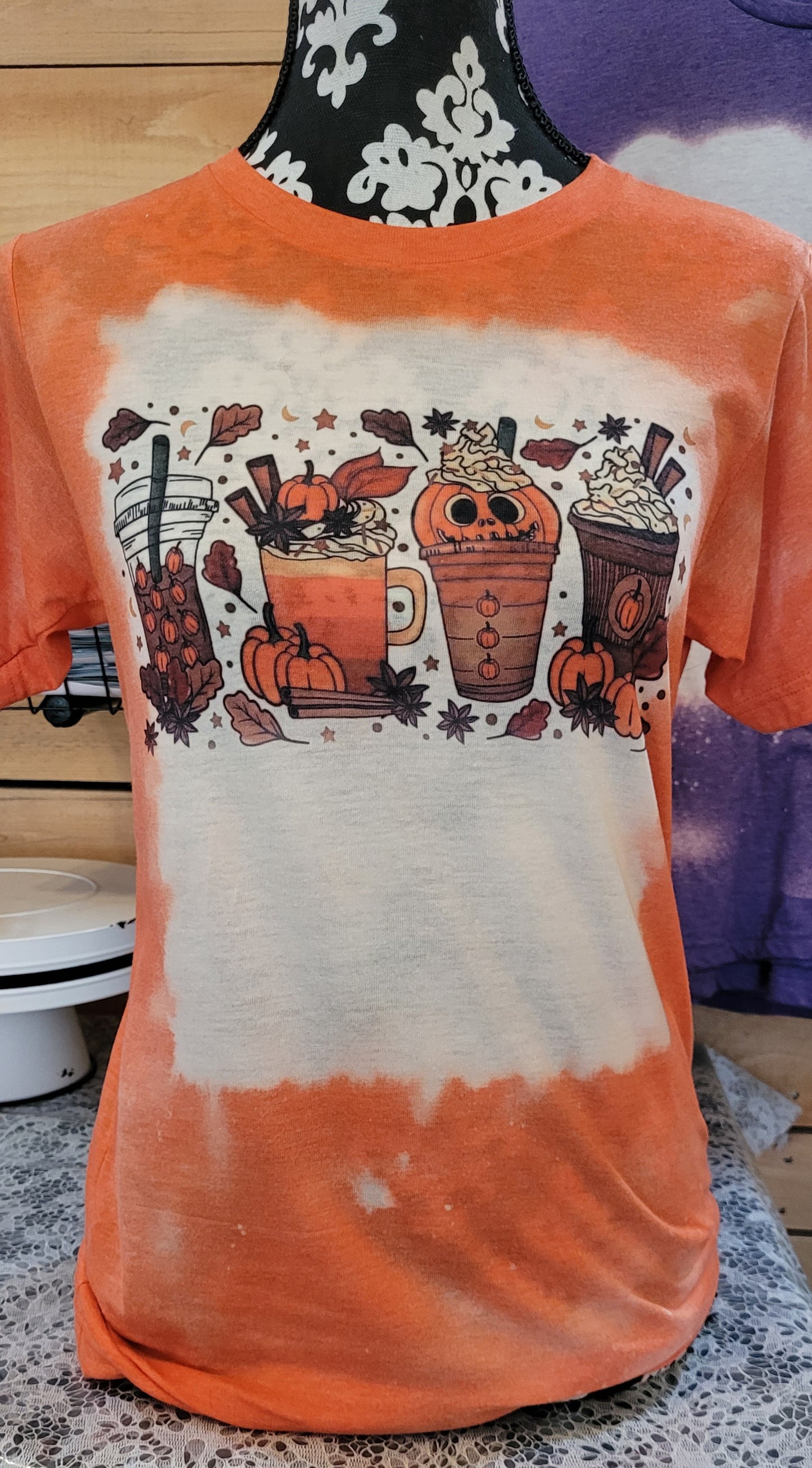 Halloween Coffee Tshirt Custom Bleached T