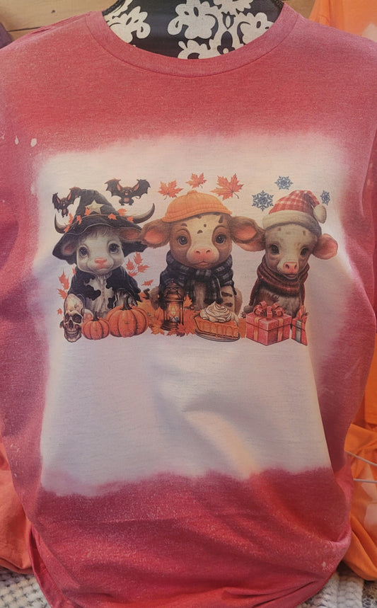 Farm Animals Halloween Bleached Tshirt