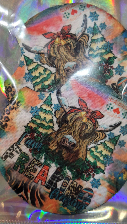 Highland Cow Christmas Car Coasters