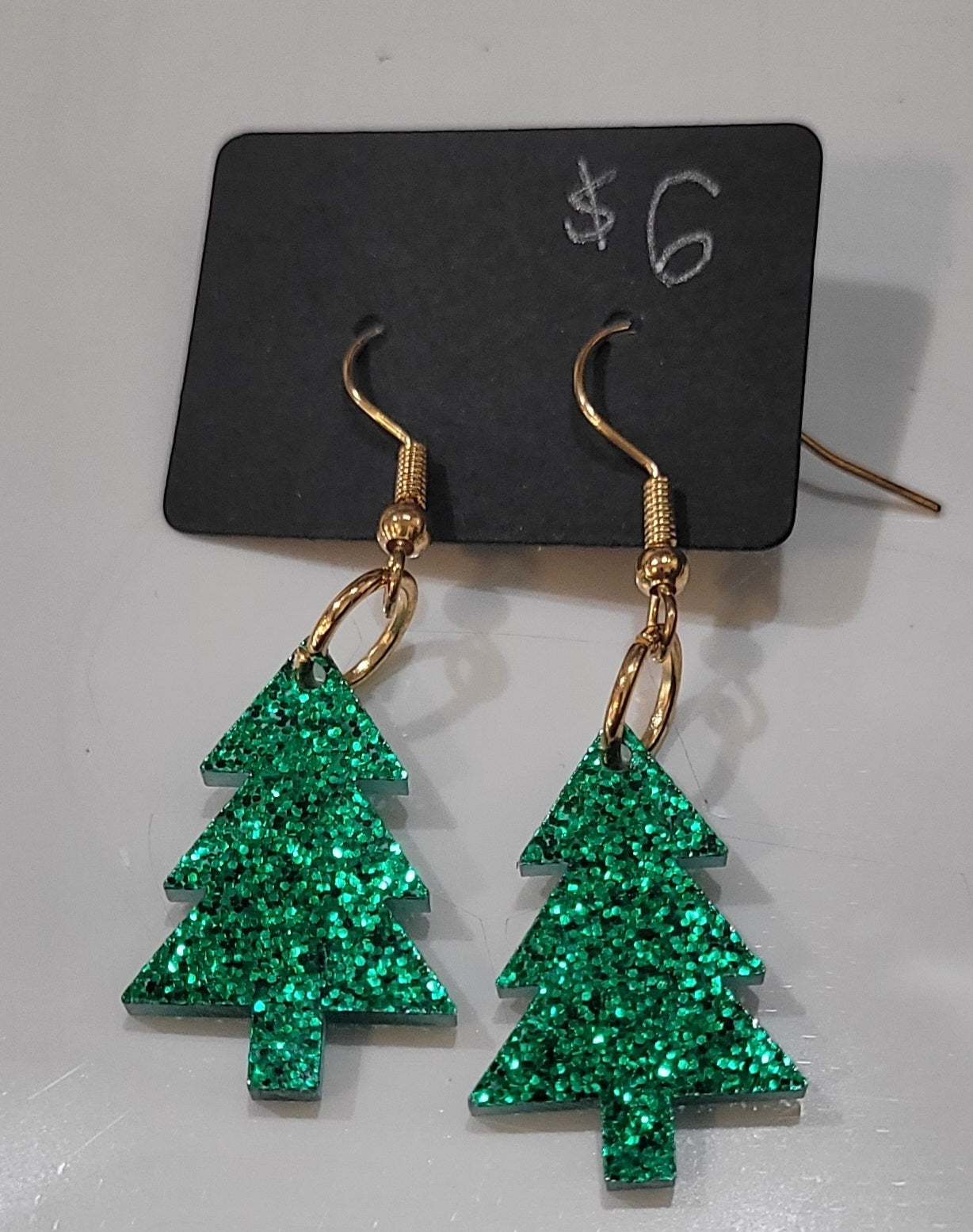 Green Sparkle Christmas Tree Earrings