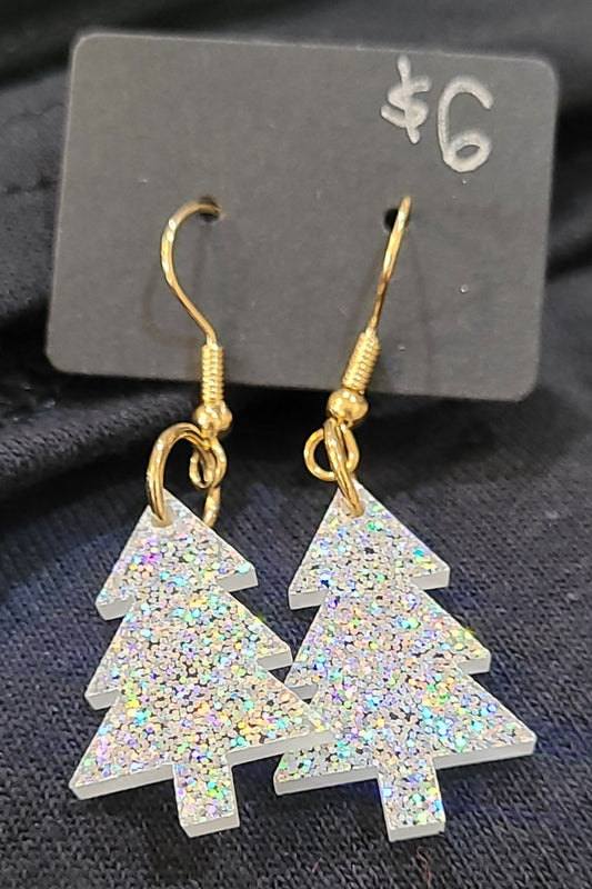 Silver Sparkle Christmas Tree Earrings