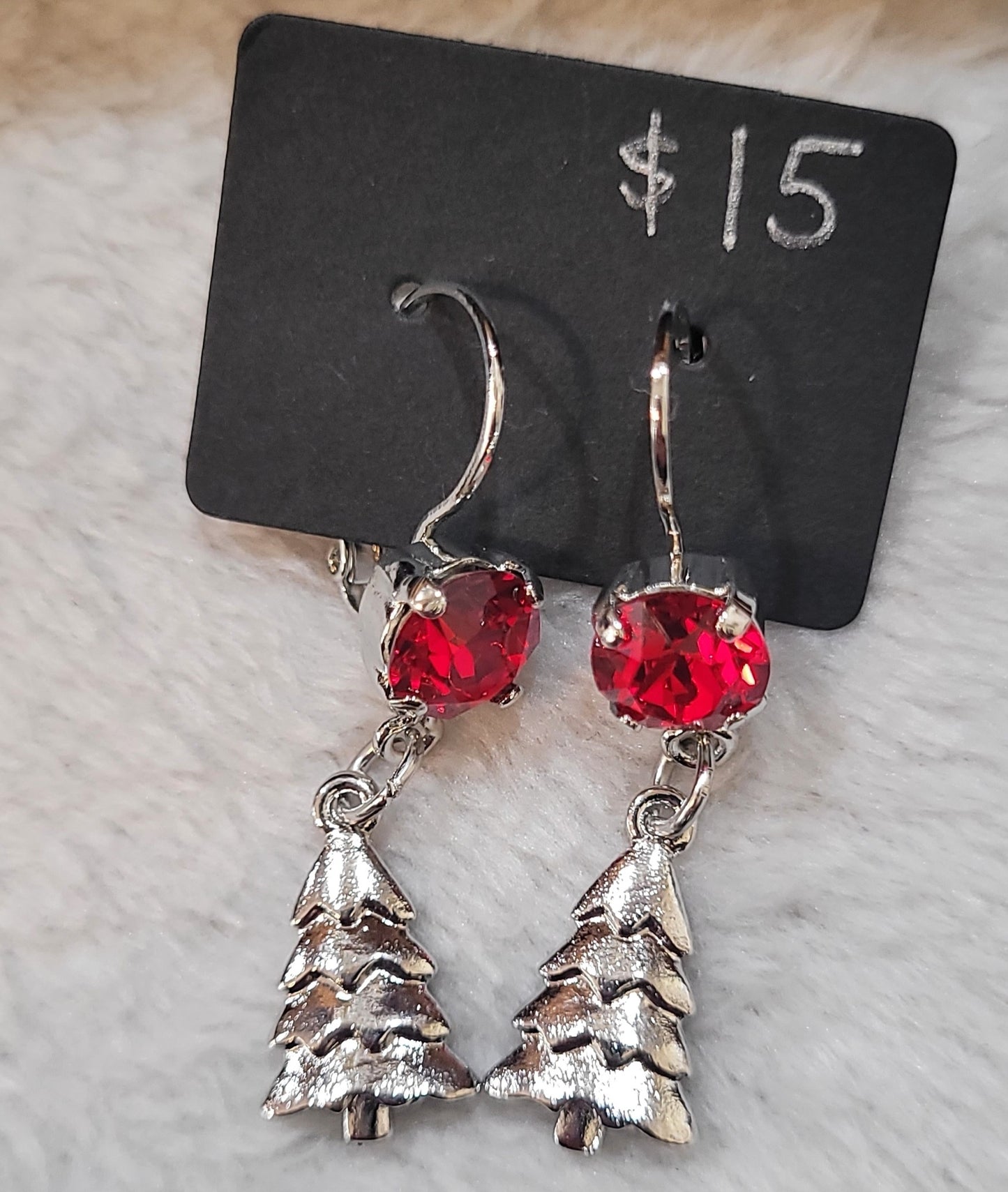 Red Crystal Christmas Tree Drop Earrings