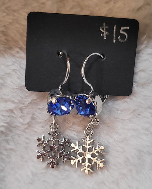 Blue Crystal Snowflake Drop Earrings