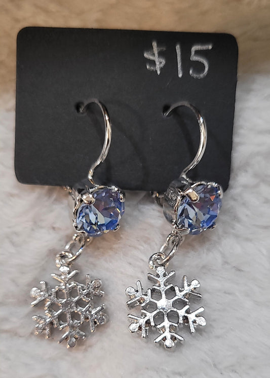 Light Blue Crystal Snowflake Drop Earrings
