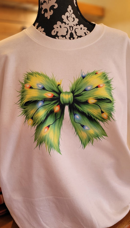 Green Christmas Bow White Crewneck