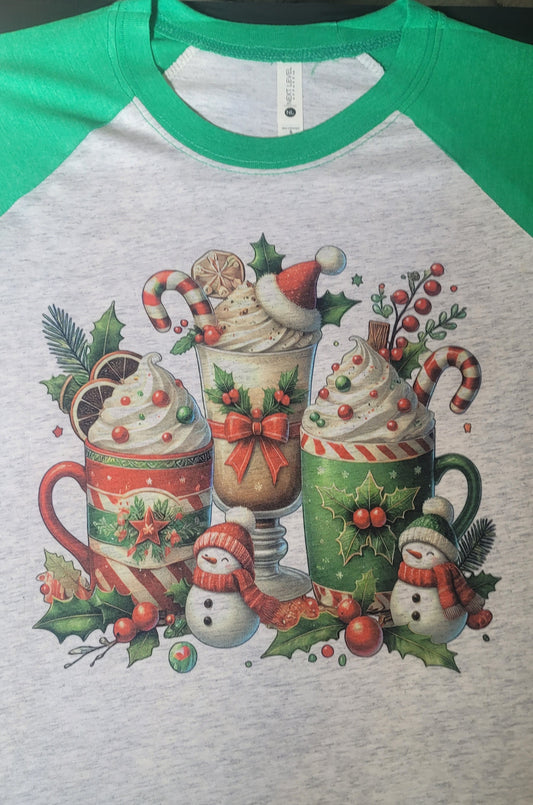 Christmas Coffee Latte Baseball Tshirt 3/4 sleeve