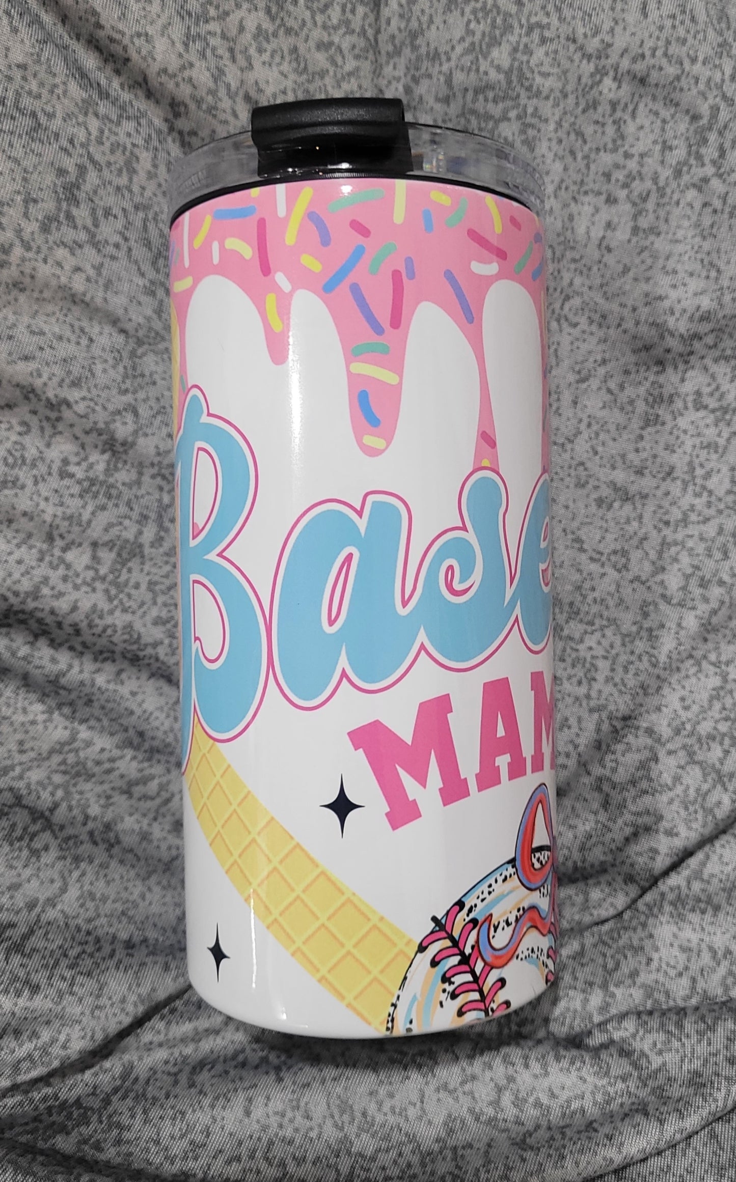 Baseball Mama Ice Cream Cone 4 n 1 Can Cooler Tumbler