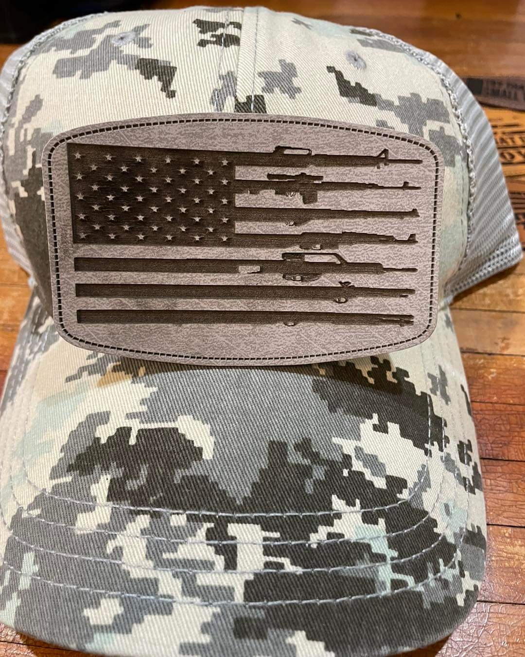 Flag Gun Camo Hat 4in Gray Patch