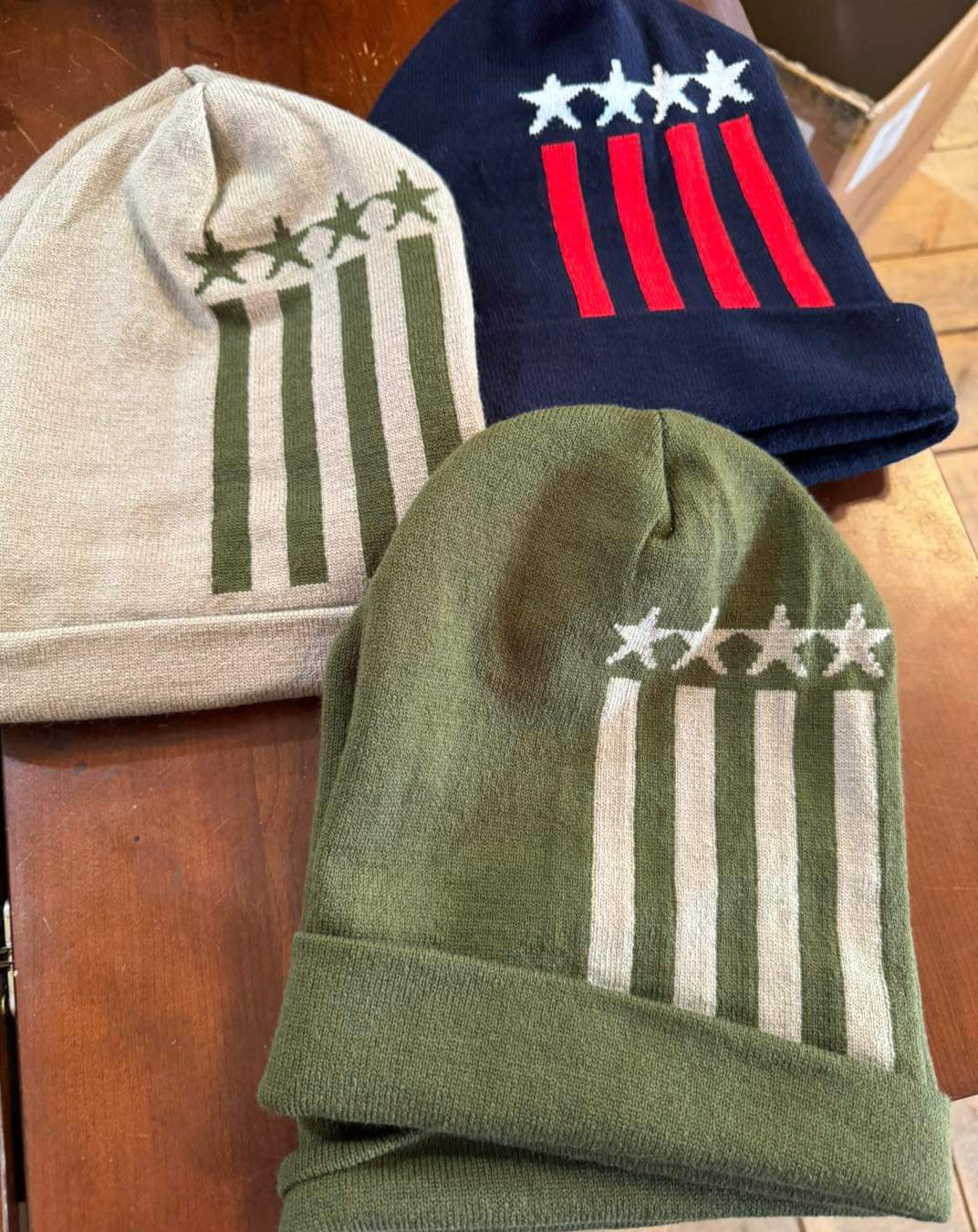 USA Made Patriotic Beanies (can be personalized with leather hat patch)