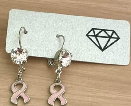Breast Cancer Awareness  Earrings clear crystal