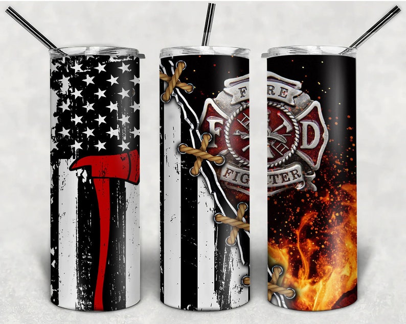 Fire Fighter 20 ounce tumbler with 2 lids
