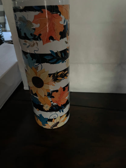 Sunflowers and Strips 20 ounce tumbler