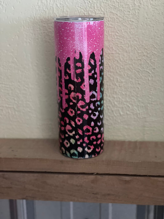 Hot Pink Glitter Drip Lisa Frank inspired leopard print bright colors
