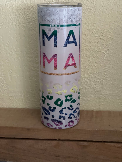 MAMA leopard Print 20 ounce tumbler- comes with 2 lids
