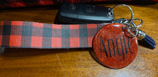 Buffalo Plaid Personalized Wrist Keychain